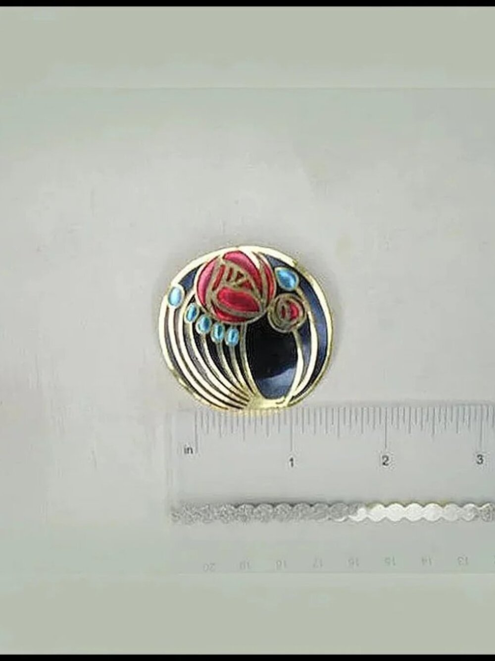 Vintage Cloisonne Brooch & Clip On Earrings Set Black Floral - Picture 3 of 9